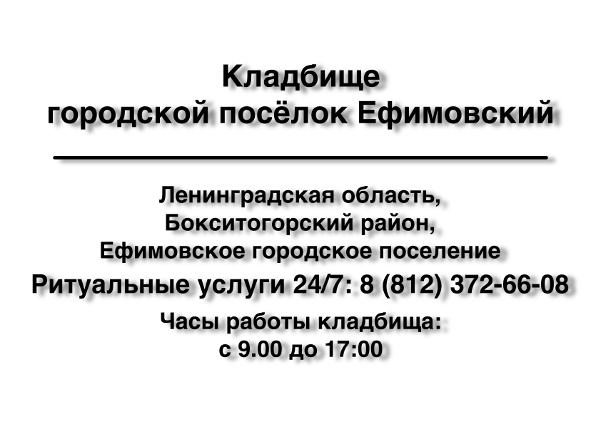 Кладбище городской посёлок Ефимовский (Бокситогорский район) Кладбище городской посёлок Ефимовский (Бокситогорский район)